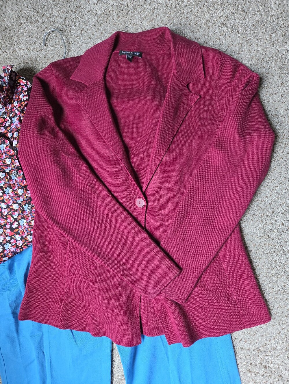 Eileen Fischer Cranberry Knit Blazer - Silk Cotton Blend, Light Weight